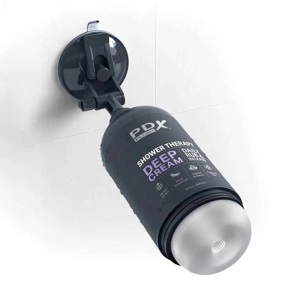 PDX Plus Shower Therapy - Deep Cream - Frosted -  Discreet Stroker with Suction Base Pipedream Discreet Intimate Essentials.