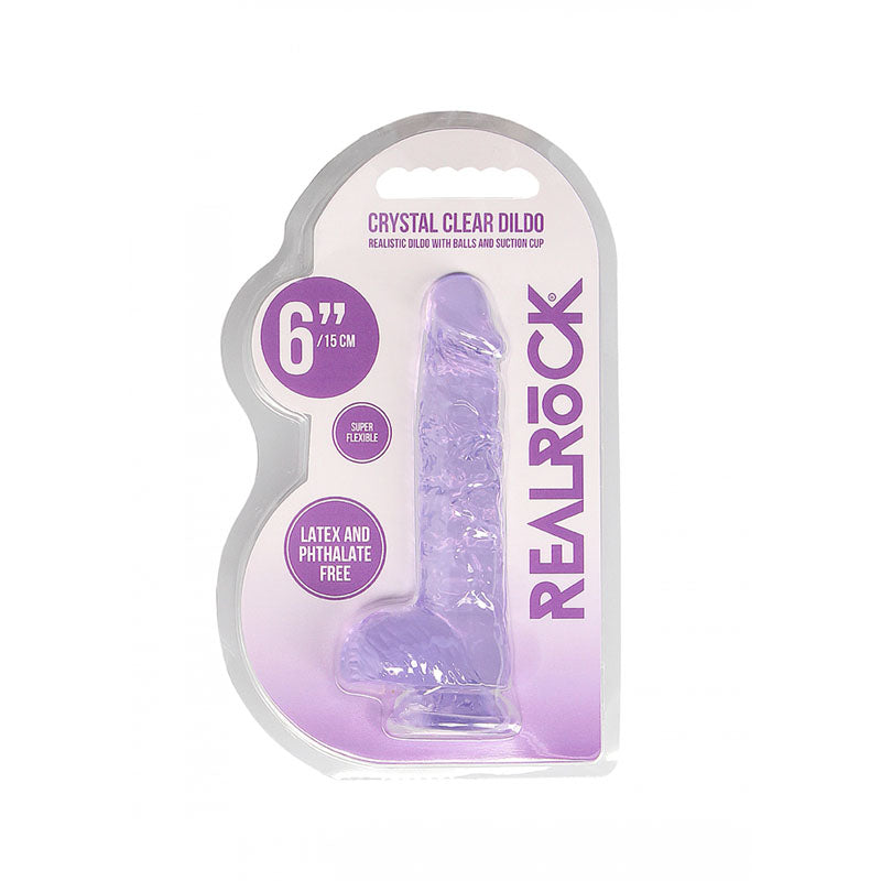 REALROCK 6'' Realistic Dildo With Balls -  15.2 cm Dong in packaging, featuring suction cup for versatile use.