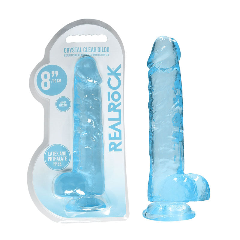 REALROCK 8'' Realistic Dildo With Balls -  20.3 cm Dong, crystal clear design with sturdy suction for adult fun.