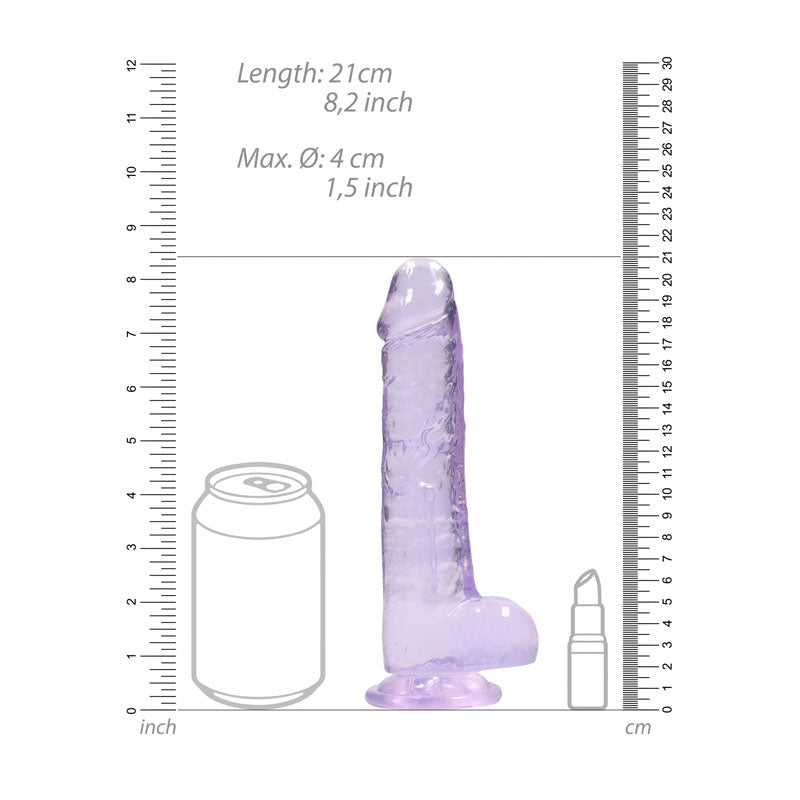 REALROCK 8'' Realistic Dildo With Balls - 20.3 cm Dong next to a soda can for size comparison.