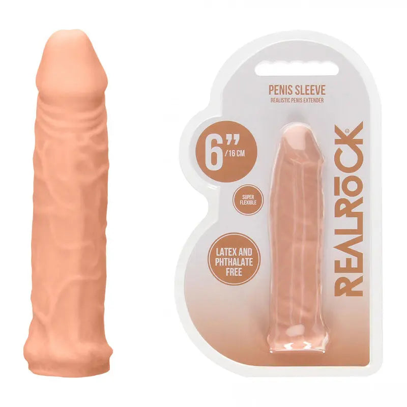 Affordable quality REALROCK 6'' Realistic Penis Sleeve -  15.2 cm Penis Extension Sleeve  from Shots Toys by Discreet Intimate Essentials with Discreet Delivery 