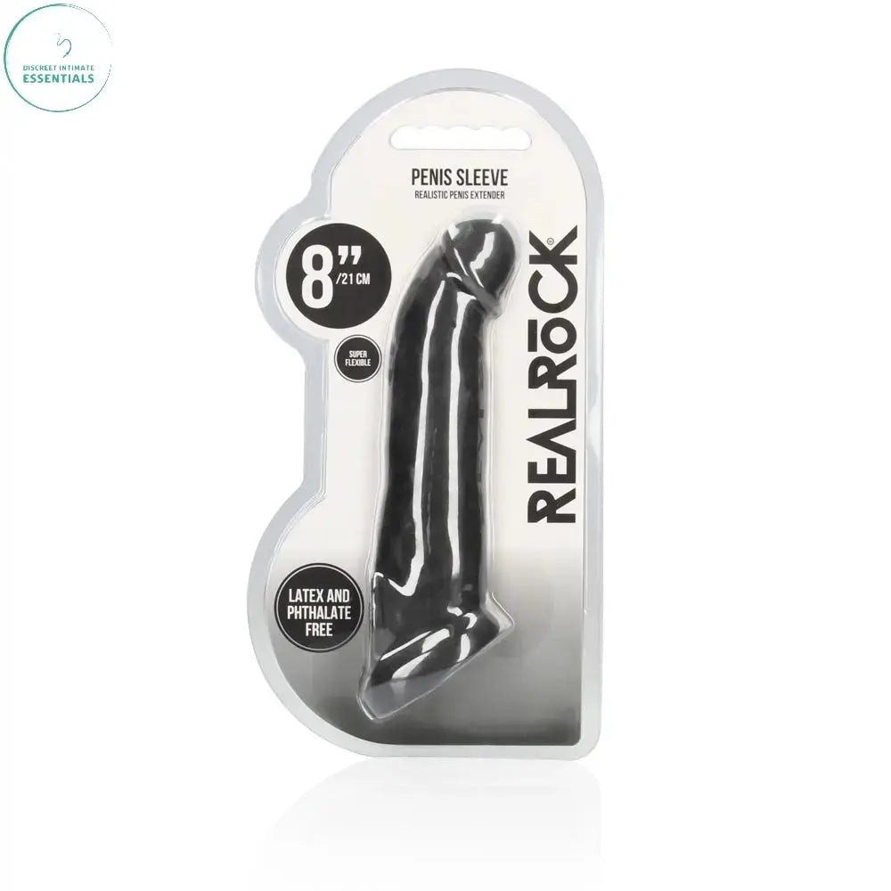 Affordable quality REALROCK 8'' Realistic Penis Extender with Rings -  -  20.3 cm Penis Extension Sleeve  from Shots Toys by Discreet Intimate Essentials with Discreet Delivery 