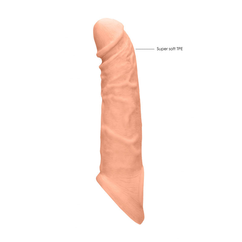 REALROCK 8'' Realistic Penis Extender with Rings - 20.3 cm Penis Extension Sleeve showcasing super soft TPE material.