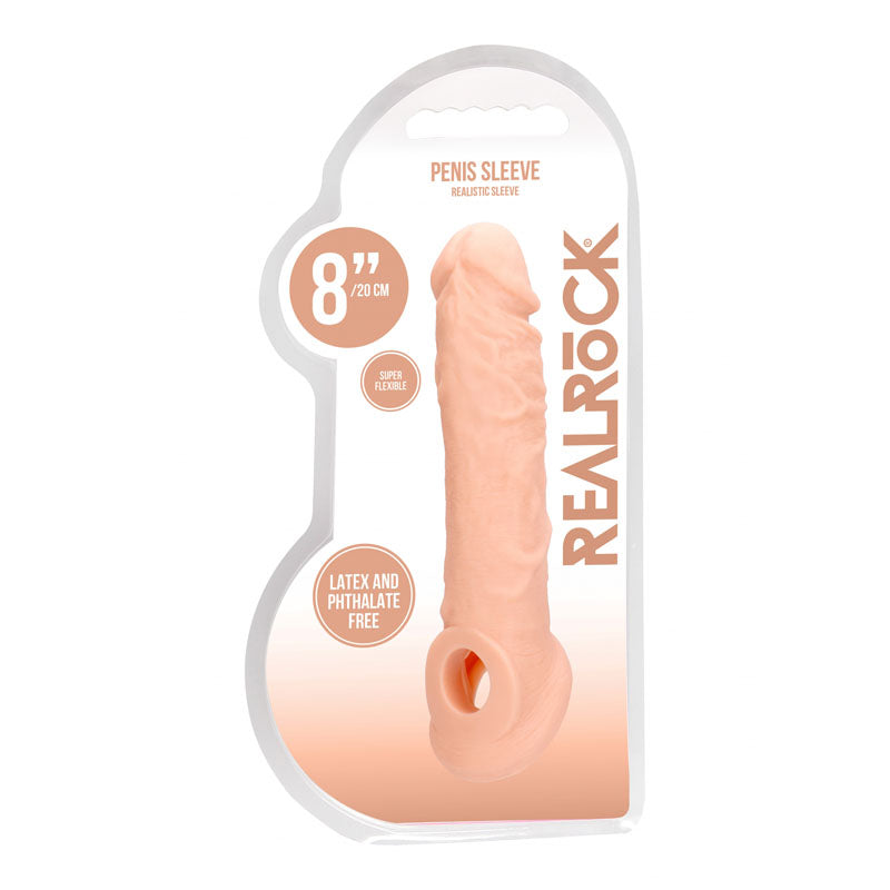 REALROCK 8'' Realistic Penis Extender with Rings -  20.3 cm Penis Extension Sleeve, latex and phthalate free, super lifelike.