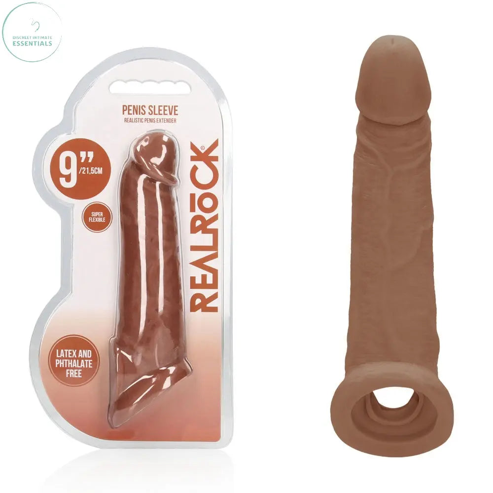 REALROCK 9'' Realistic Penis Extender with Rings - Tan - Tan 22.9 cm Penis Extension Sleeve Shots Toys