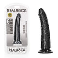 REALROCK realistic slim dildo in packaging with suction cup, 6 inches length for enhanced pleasure.