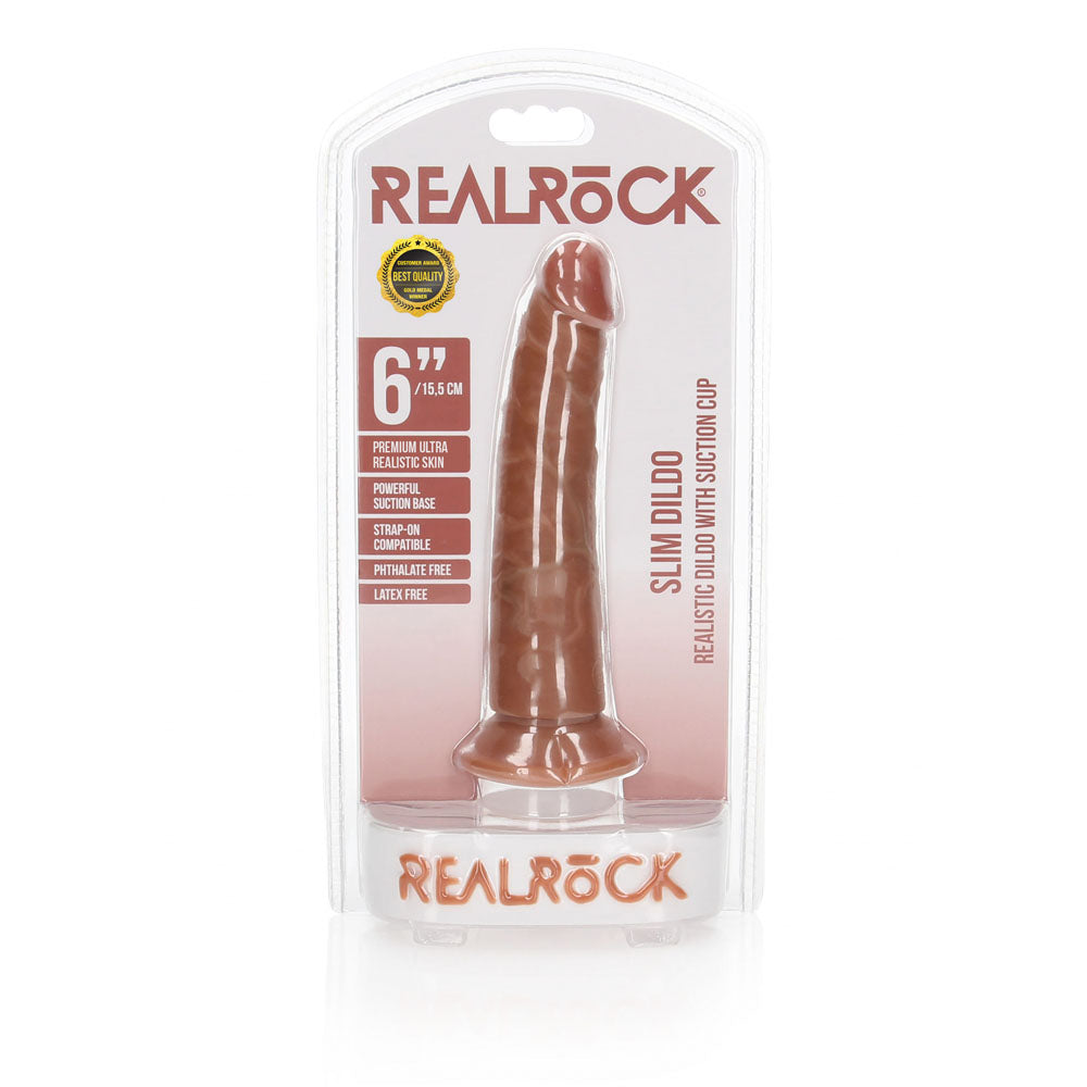 REALROCK Realistic Slim Dildo without Balls - 15.5 cm - Tan 15.5 cm (6'') Dong in packaging with suction cup.