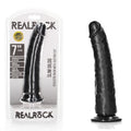 REALROCK realistic slim dildo with suction cup - 18cm (7'') dong in packaging, featuring a curved shaft for g-spot stimulation.