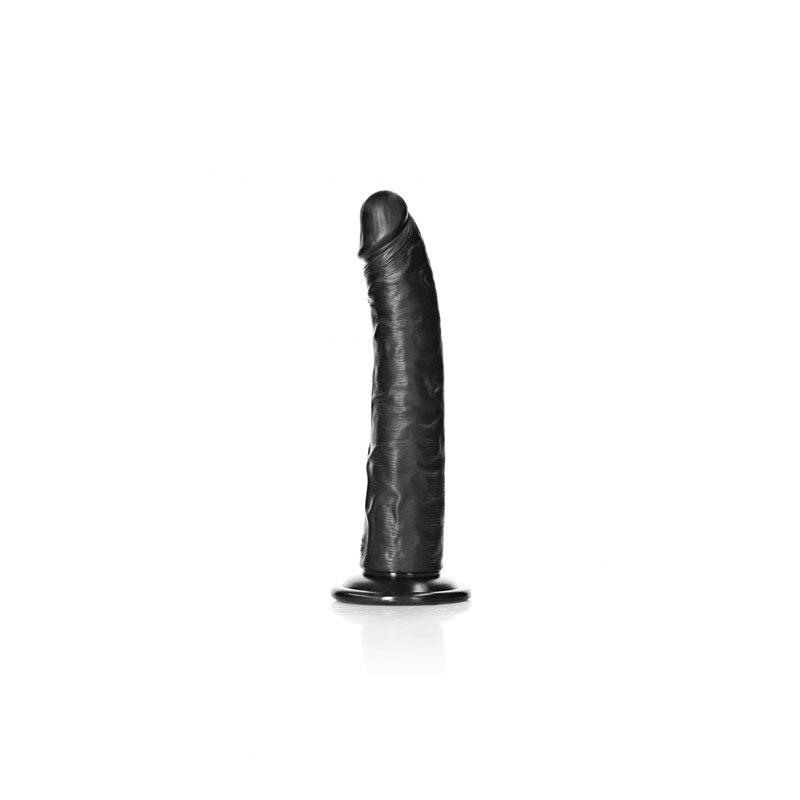 REALROCK realistic slim dildo with suction cup - 20.5cm black dong for ultimate stimulation.