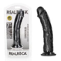 REALROCK Realistic Regular Curved Dildo with Suction Cup - 18 cm -  18 cm (7'') Dong in packaging, showcasing its design.