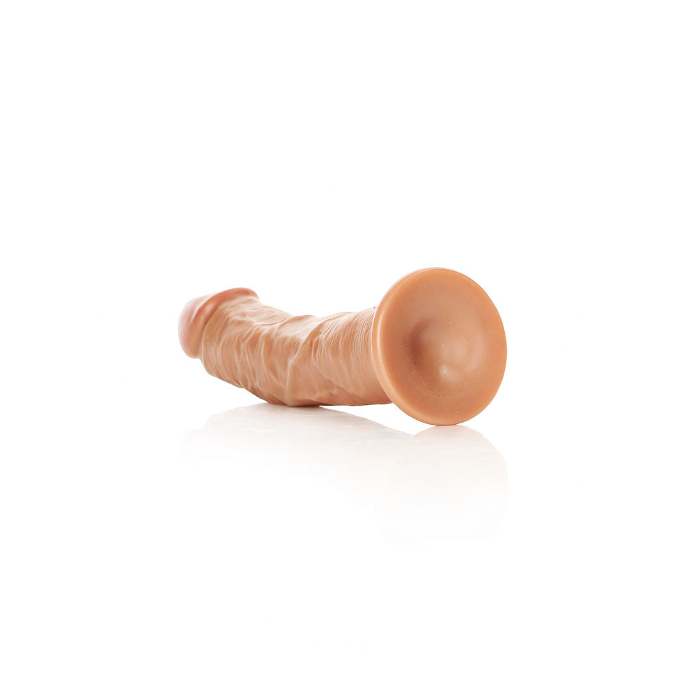REALROCK Realistic Regular Curved Dildo with Suction Cup - 18 cm - Tan 18 cm (7'') Dong against a white background.