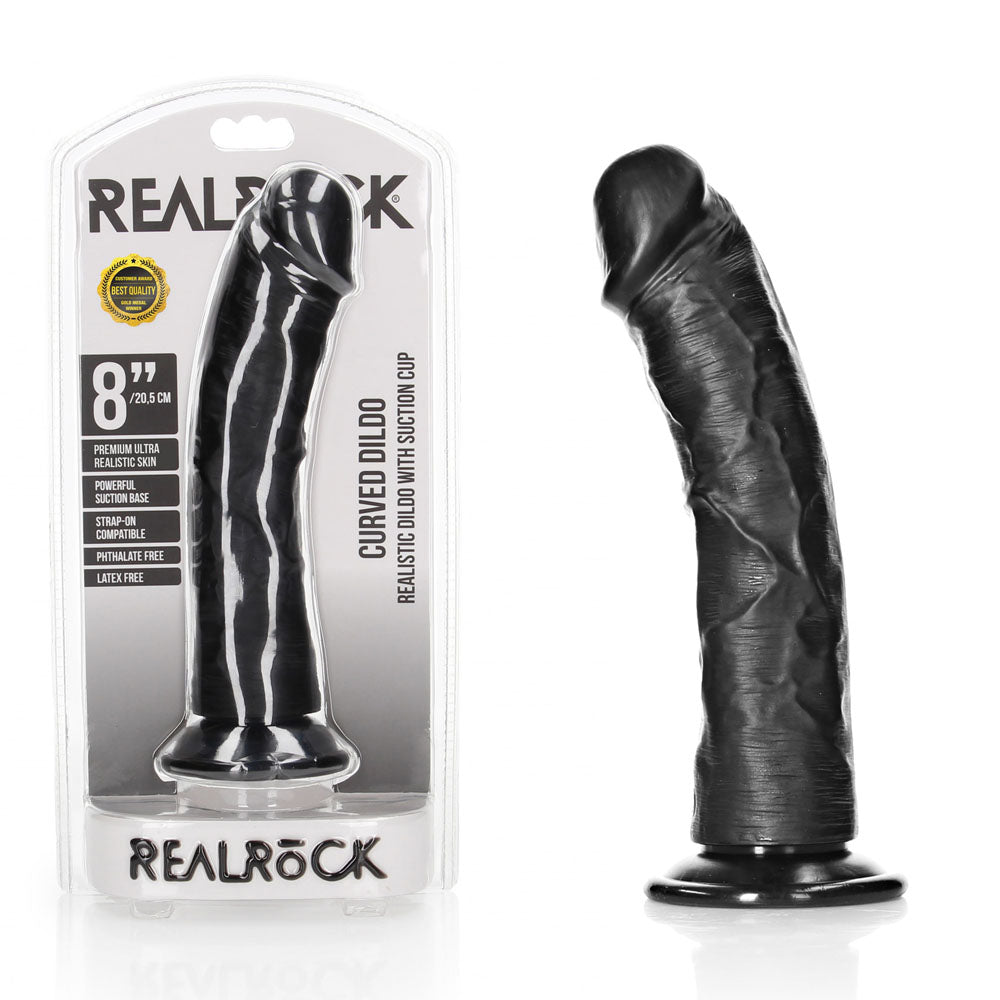 REALROCK Realistic Regular Curved Dildo with Suction Cup - 20 cm -  20 cm (8'') Dong