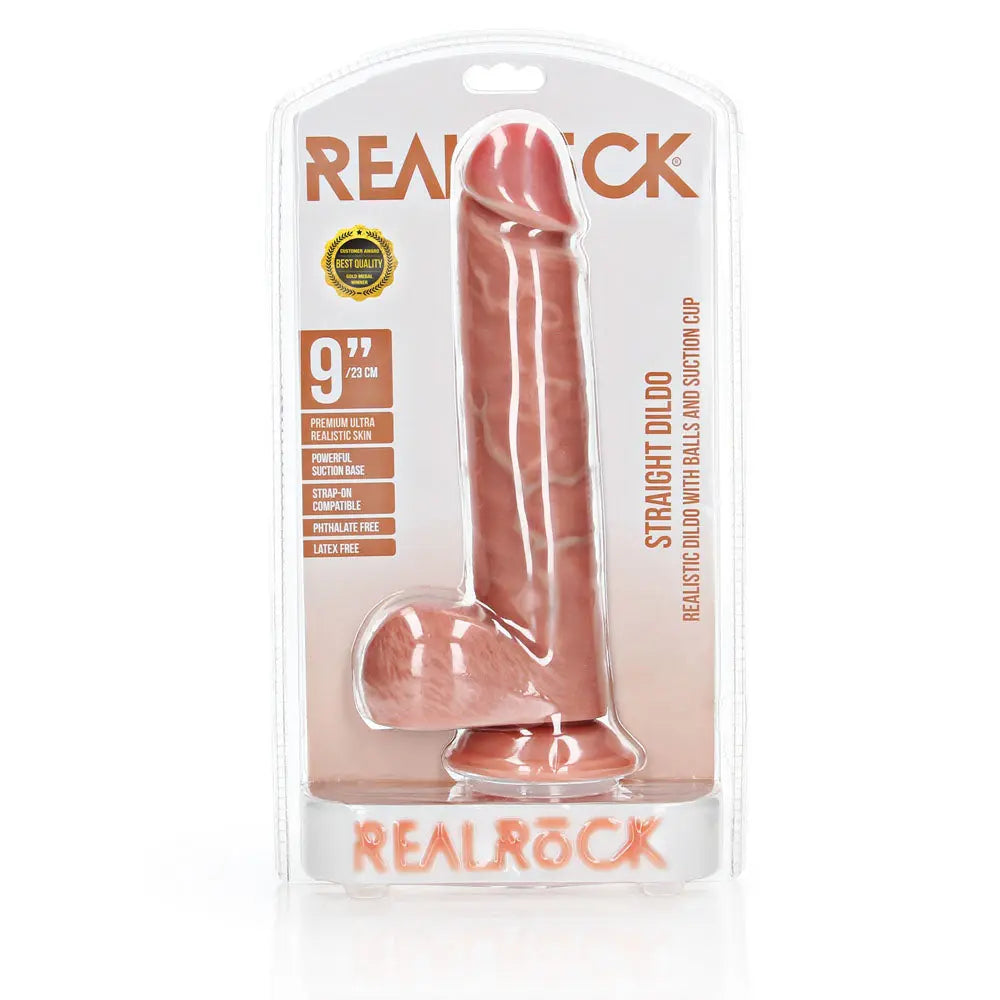REALROCK Straight Realistic Dildo with Balls - 23 cm -  23 cm (9'') Dong Shots Toys Discreet Intimate Essentials.