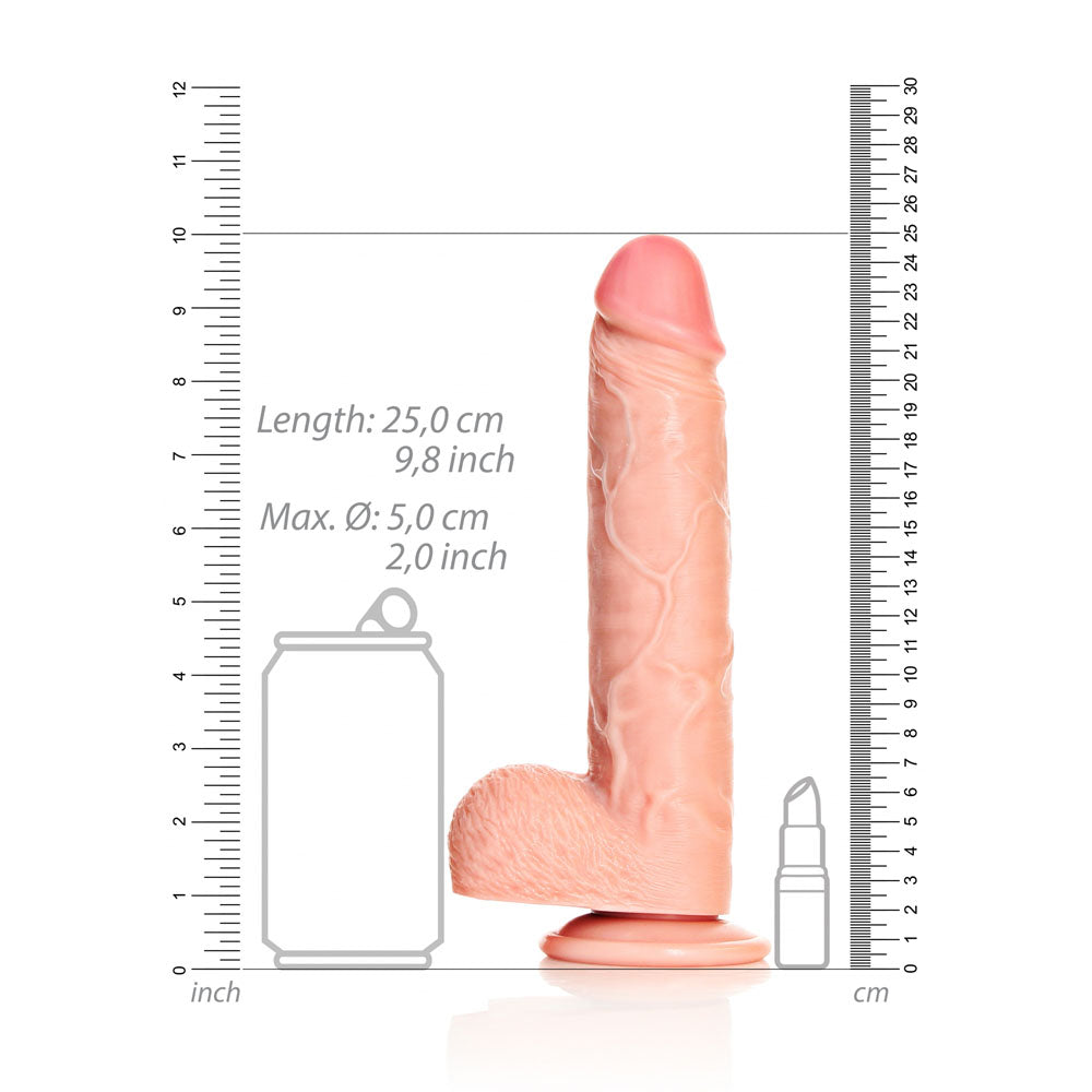 REALROCK Straight Realistic Dildo with Balls - 23 cm - 23 cm (9'') Dong dimensions alongside scale for size reference