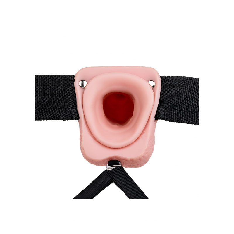 REALROCK Vibrating Hollow Strapon + Balls - 23cm  -  23 cm Vibrating Hollow Strap-On close-up view with black adjustable straps.