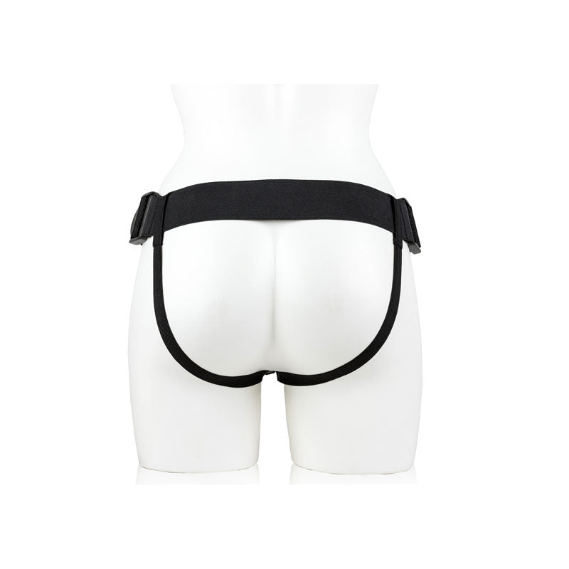 REALROCK Vibrating Hollow Strapon + Balls - 23cm  -  23 cm Vibrating Hollow Strap-On worn on a mannequin's hips.