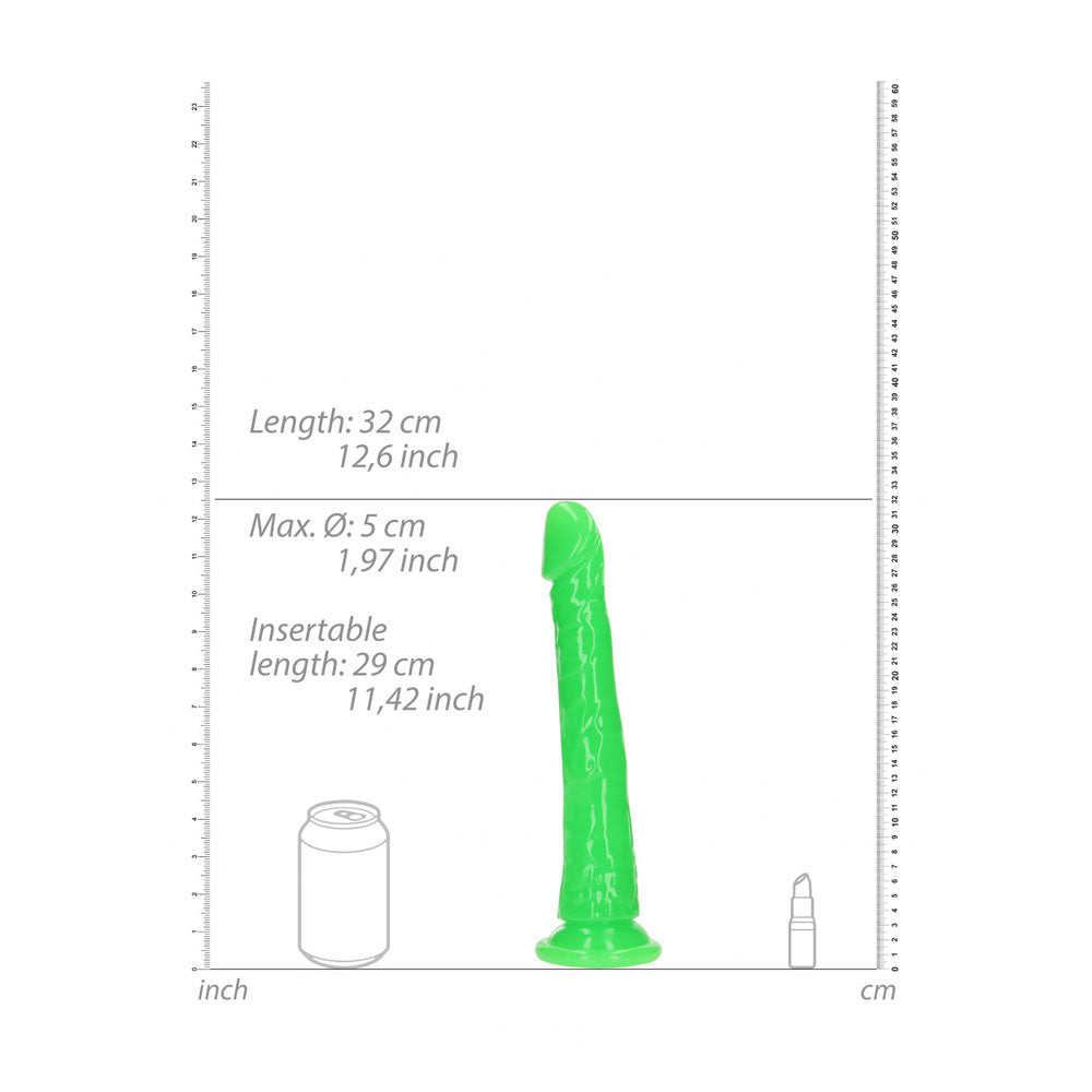 REALROCK 29 cm Slim Glow in the Dark Neon -  - Glow in Dark  29 cm (11'') Dong dimensions with measuring guide.