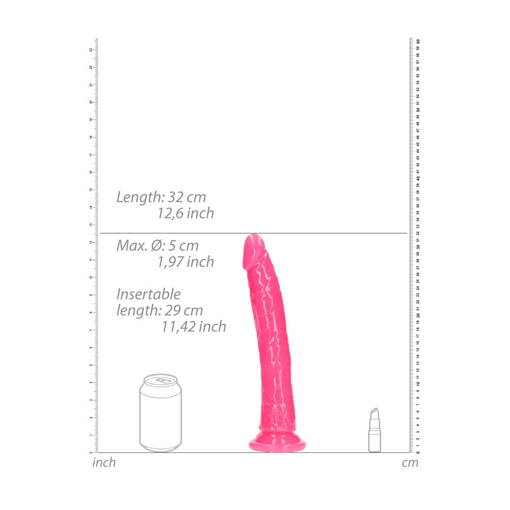 REALROCK 29 cm Slim Glow in the Dark Neon -  - Glow in Dark  29 cm (11'') Dong dimensions with measurements in cm and inches.