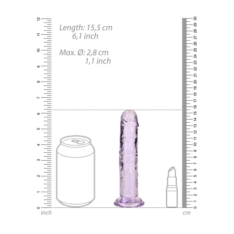 REALROCK 15.5 cm Straight Dildo -  -  15.5 cm (6'') Dong dimensions with measurement scale and comparison items.