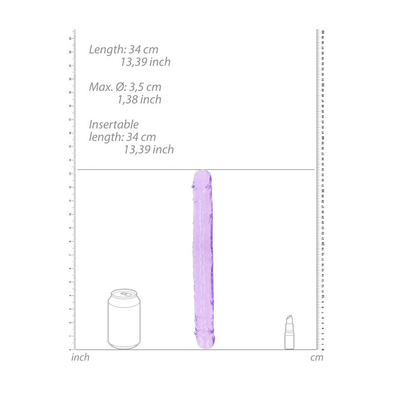 REALROCK 34 cm Double Dong -  -  34 cm (14'') Double Dong with measurements beside a can and lipstick.