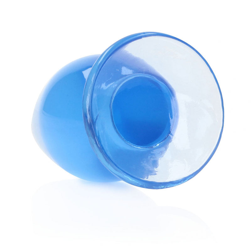 REALROCK 11.5 cm anal plug in blue with a suction cup base for hands-free play.