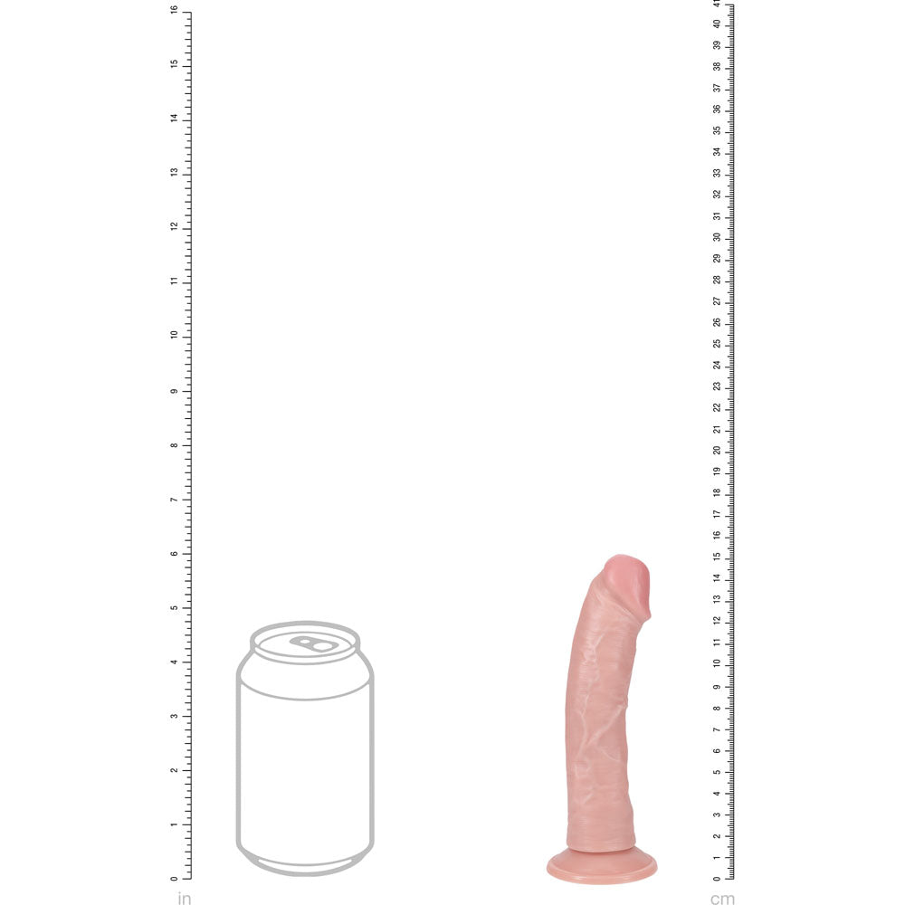 REALROCK 15cm Vibrating Cock -  -  15.2 cm (6'') USB Rechargeable Vibrating Dong next to a soda can for size comparison.