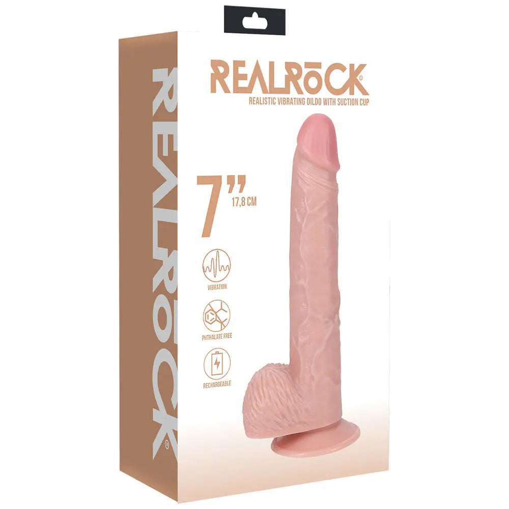 REALROCK 18cm Vibrating Cock + Balls -  -  17.8 cm (7'') USB Rechargeable Vibrating Dong Shots Toys Discreet Intimate Essentials.