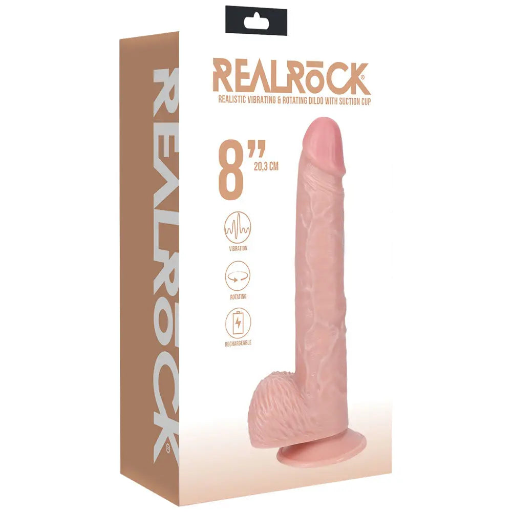 REALROCK 20cm Vibrating + Rotating Cock + Balls -  -  20.3 cm (8'') USB Rechargeable Vibrating and Rotating Dong Shots Toys Discreet Intimate Essentials.