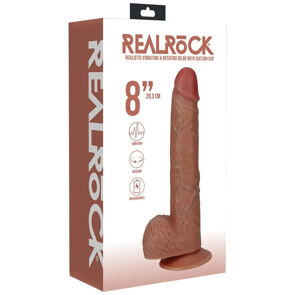 REALROCK 20cm Vibrating + Rotating Cock + Balls - Tan - Tan 20.3 cm (8'') USB Rechargeable Vibrating and Rotating Dong Shots Toys Discreet Intimate Essentials.