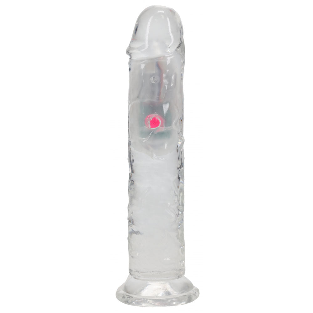 REALROCK 7'' No Balls Wireless Rechargeable LED Vibrating Dong - Clear with LED 20 cm USB Rechargeable Vibrating Dong with Remote.