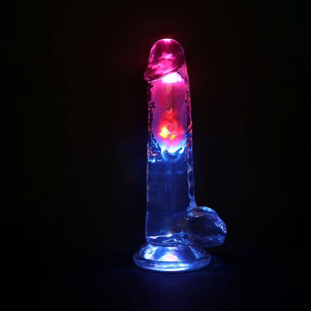 REALROCK 8'' with Balls Wireless Rechargeable LED Vibrating Dong - Clear with LED 22.5 cm USB Rechargeable Vibrating Dong with Remote.