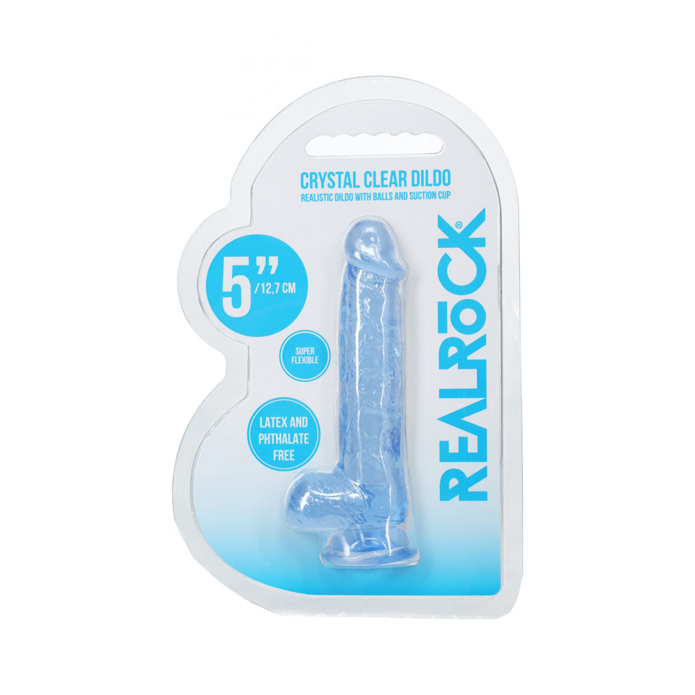 REALROCK 5'' Crystal Clear Dildo with Balls -  - Clear  14.7 cm Dong packaging with suction cup.