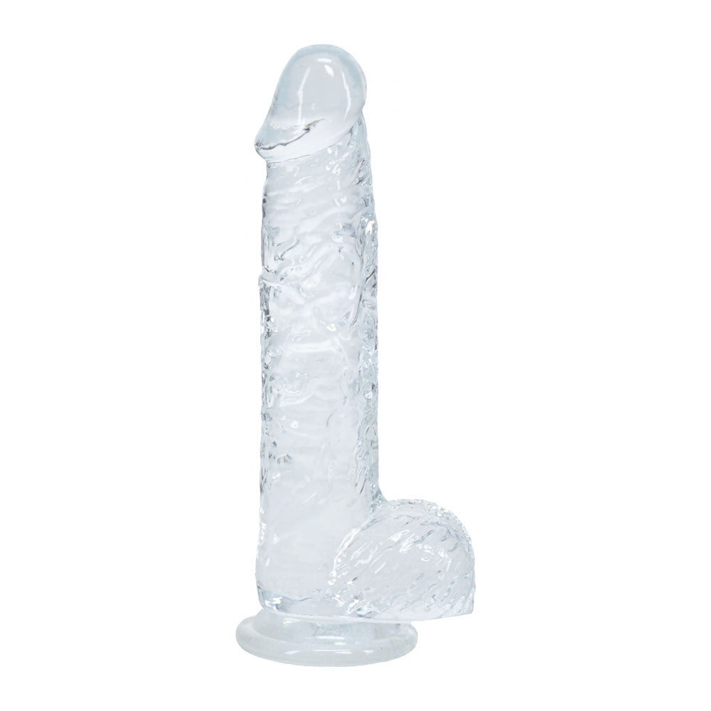 REALROCK 5'' Crystal  Dildo with Balls -  -  14.7 cm Dong on a suction cup base, transparent design for lifelike experience.