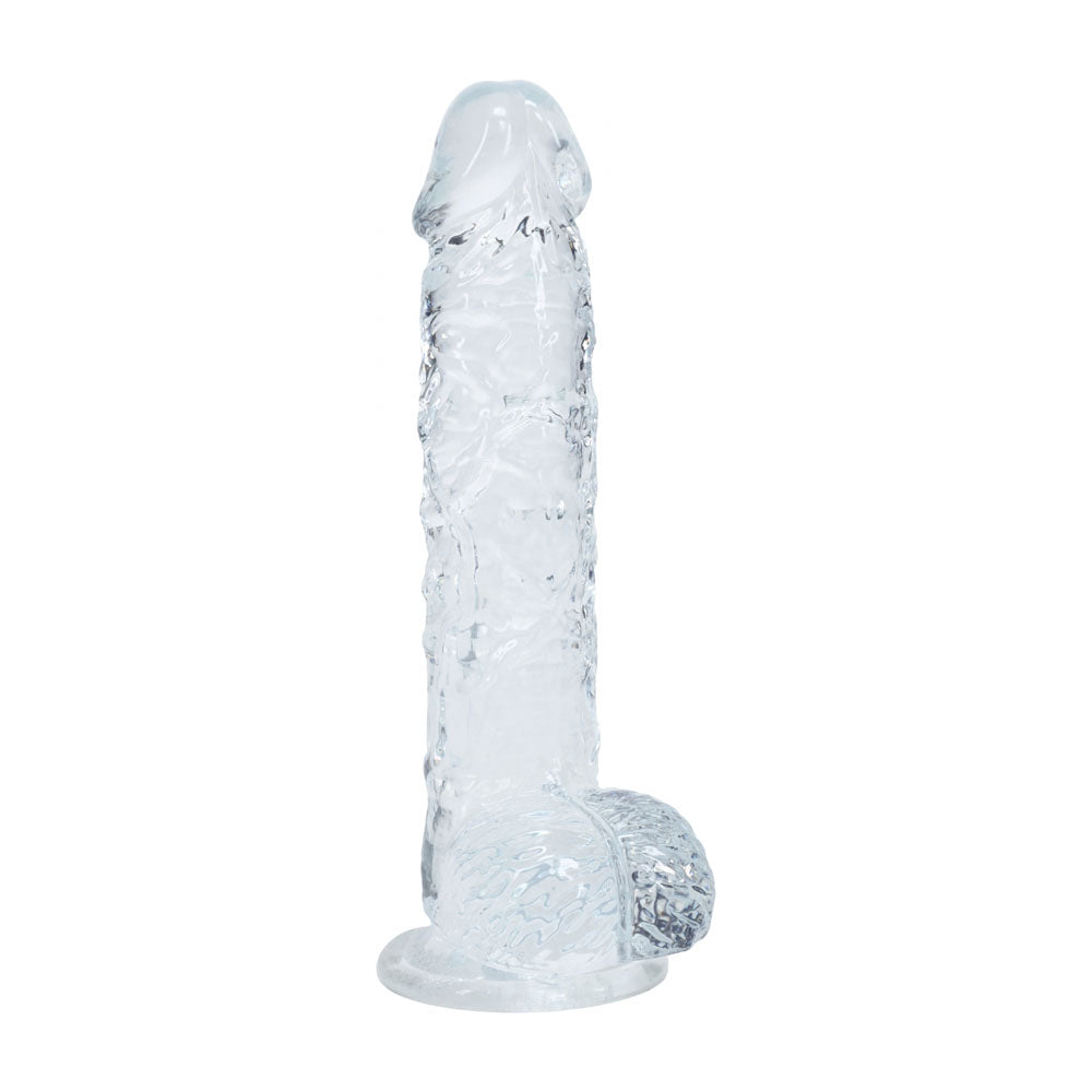 REALROCK 5'' Crystal  Dildo with Balls -  -  14.7 cm Dong featuring a realistic design and sturdy suction cup.