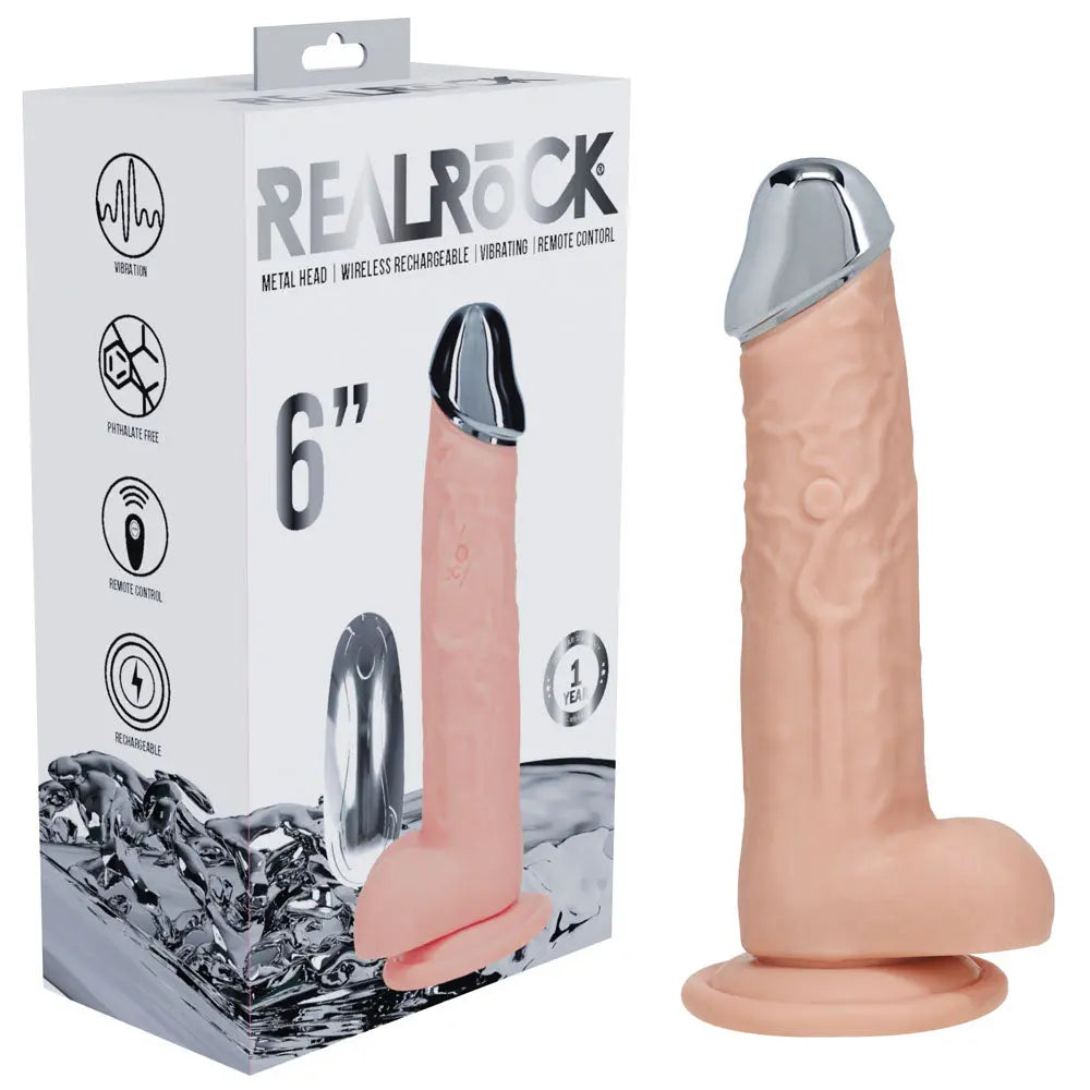 REALROCK Metal Head 6'' Rechargeable Dildo -  -  16.2 cm USB Rechargeable Vibrating Dildo with Metal Head and Wireless Remote Shots Toys Discreet Intimate Essentials.