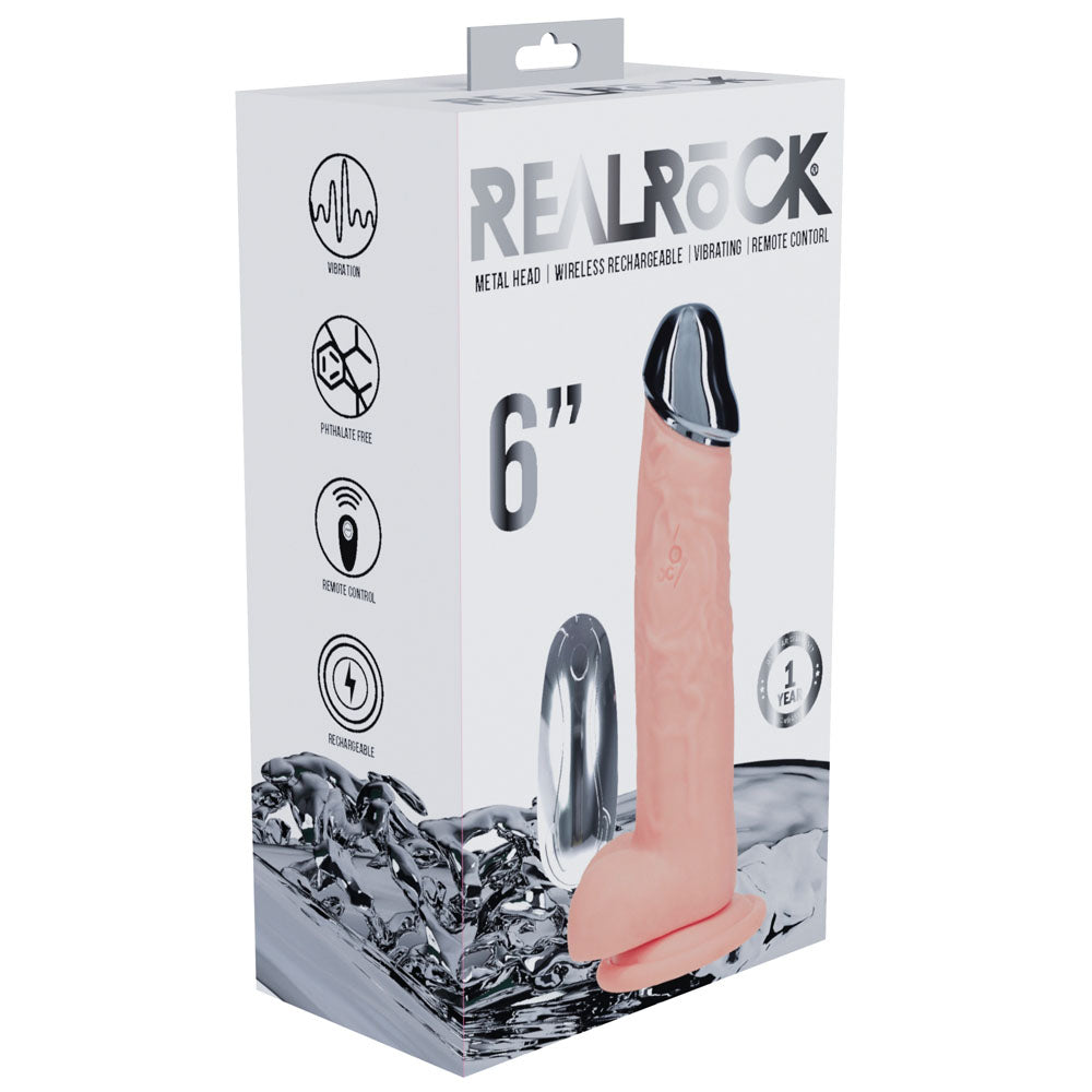 REALROCK Metal Head 6'' Rechargeable Dildo -  -  16.2 cm USB Rechargeable Vibrating Dildo with Metal Head and Wireless Remote