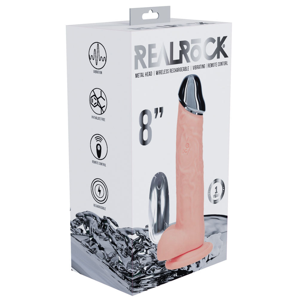 REALROCK Metal Head 8'' Rechargeable Dildo -  -  22 cm USB Rechargeable Vibrating Dildo with Metal Head and Wireless Remote