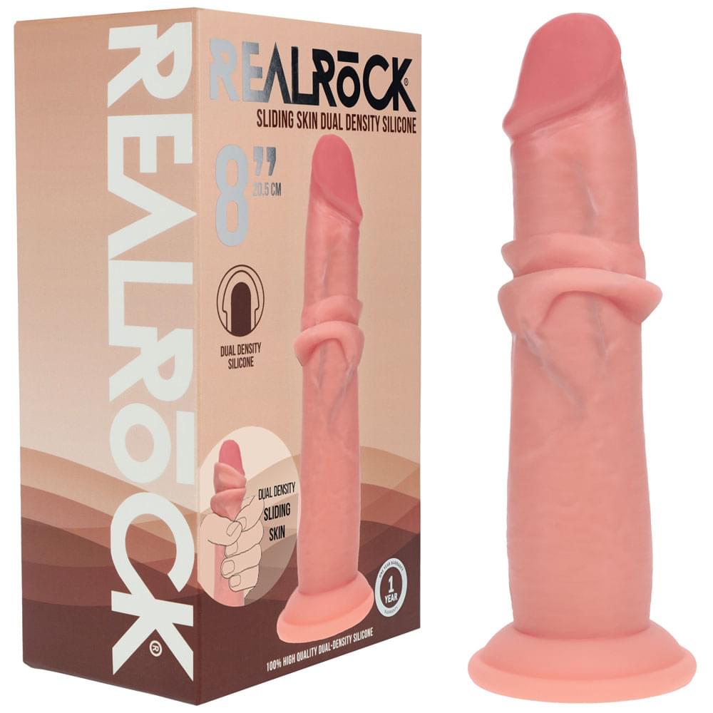 REALROCK Dual Density 8'' Sliding Skin Silicone Dildo -  -  20.5 cm Sliding Skin Dildo