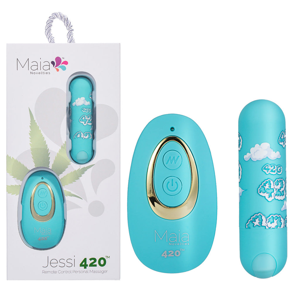 Maia JESSI 420 Remote - Sky 7.6 cm USB Rechargeable Bullet with Wireless Remote packaged with controller.