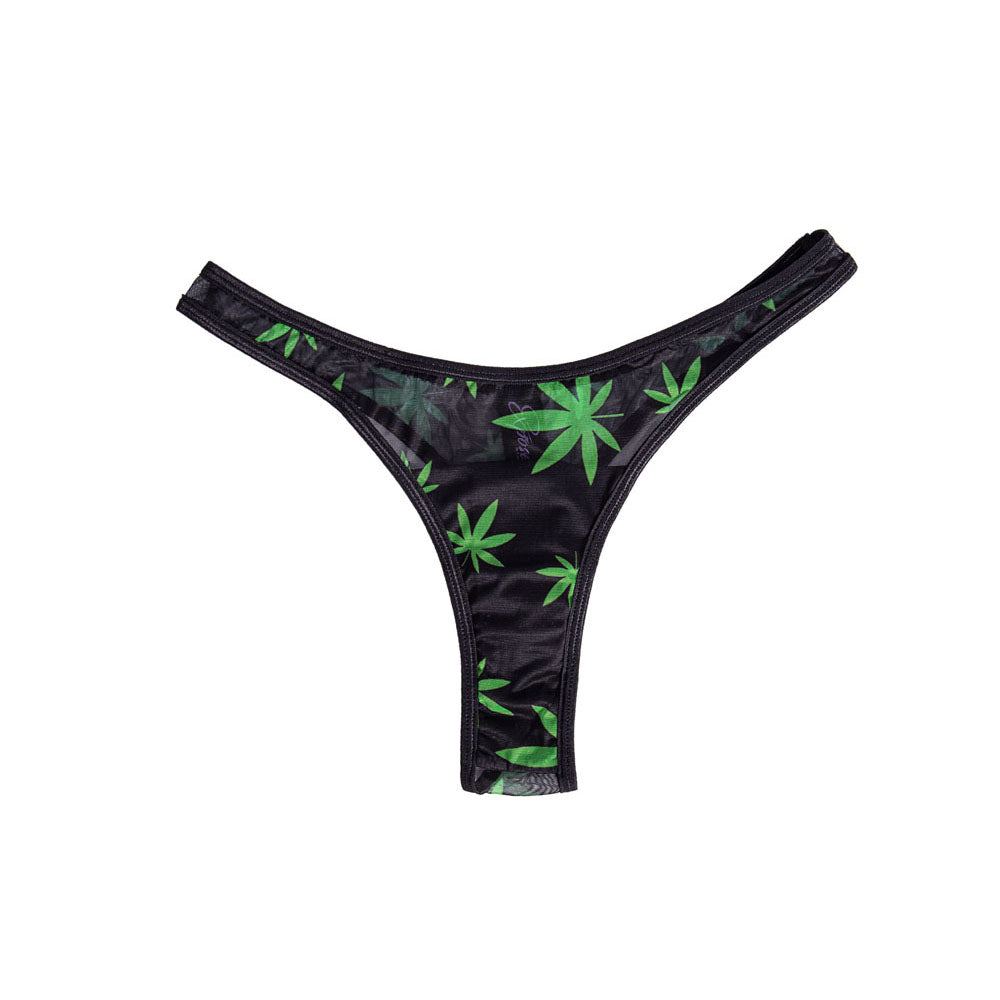 Maia DATE NIGHT 420 PANTY VIBE - L/XL -  L/XL 420 Panty with USB Rechargeable Bullet & Remote featuring a black design with green leaf print.