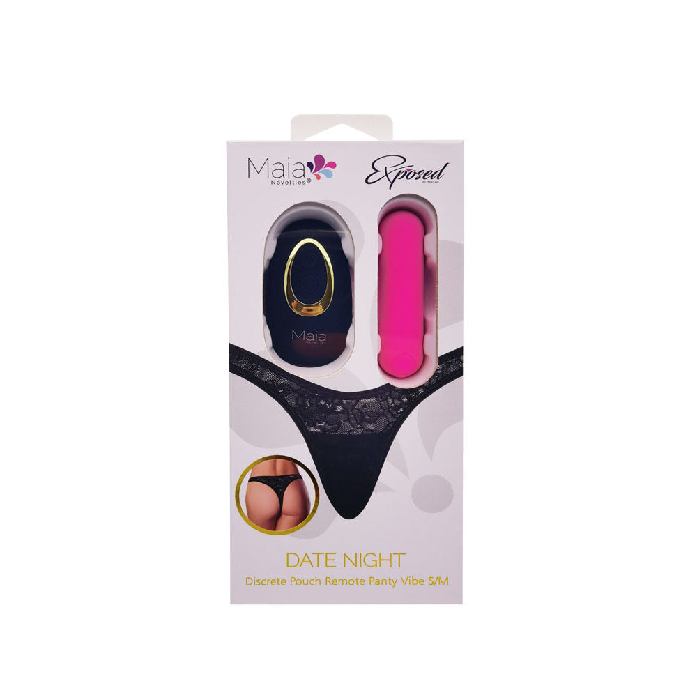 Maia DATE NIGHT PANTY VIBE - S/M - S/M Panty with Pink USB Rechargeable Bullet & Remote packaging.