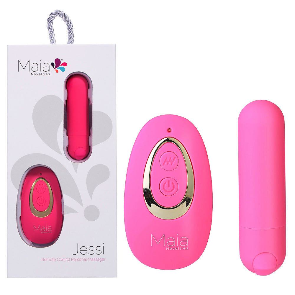 Maia JESSI Remote -  7.6 cm USB Rechargeable Bullet with Wireless Remote in pink packaging.