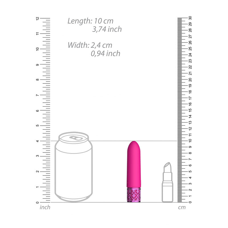 ROYAL GEMS Imperial - Silicone Rechargeable Bullet - 10 cm USB Rechargeable Bullet size comparison with a can and lipstick.
