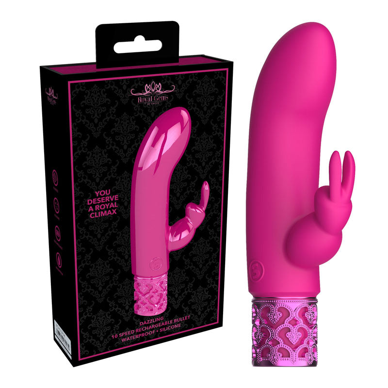 ROYAL GEMS Dazzling - Silicone Rechargeable Bullet - 12 cm USB Rechargeable Bullet with packaging display.