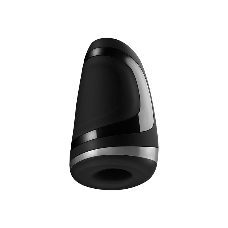 Satisfyer Men Heat Vibration -  USB Rechargeable Masturbator showing sleek black design and ergonomic shape.