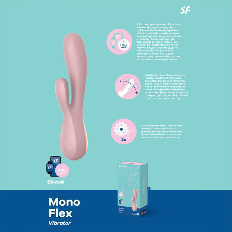 Satisfyer Mono Flex - Mauve App Controlled USB Rechargeable Rabbit Vibrator with Bluetooth and dual motors.