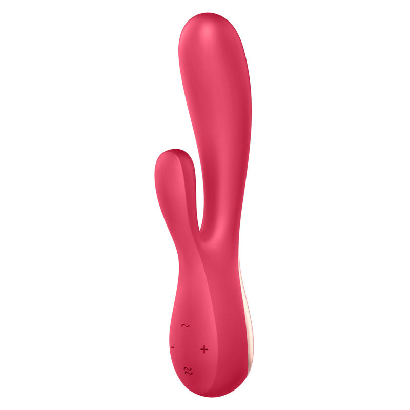 Satisfyer Mono Flex -  App Controlled USB Rechargeable Rabbit Vibrator in vibrant pink color, showcasing its flexible design.