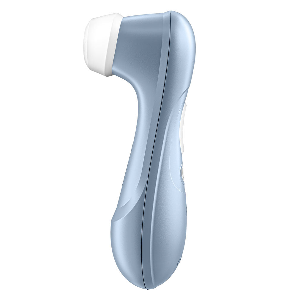 Satisfyer Pro 2 -  - Touch-Free USB-Rechargeable Clitoral Stimulator side view in light blue color.