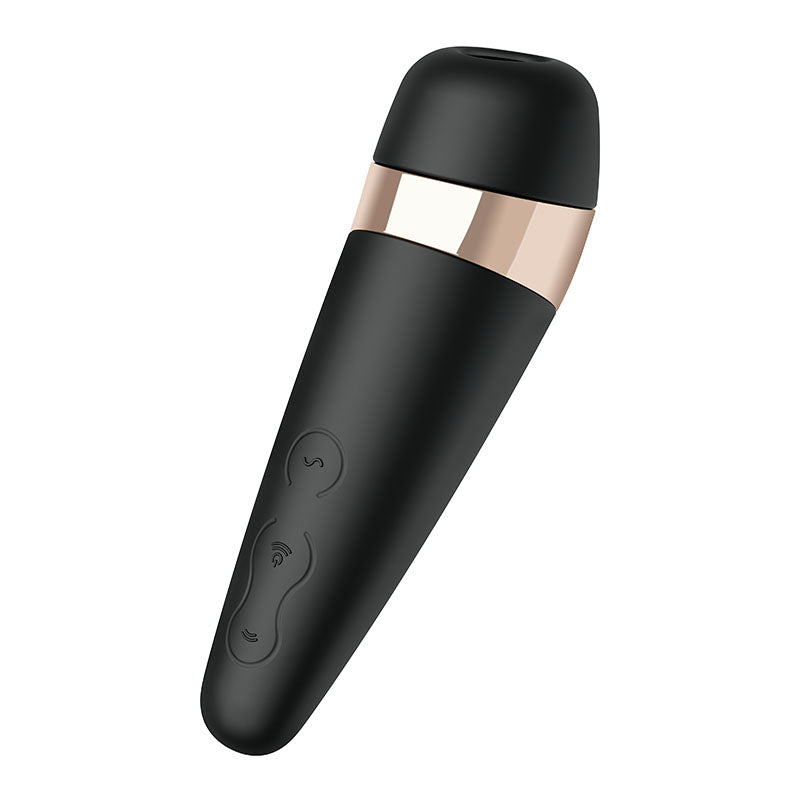 Satisfyer Pro 3+ - Touch-Free USB-Rechargeable Clitoral Stimulator with Vibration in sleek black design.