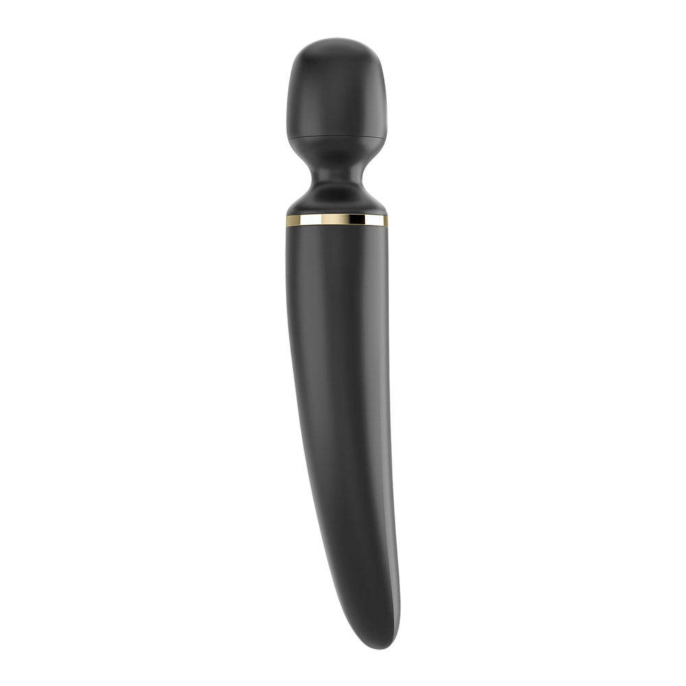 Satisfyer Wand-er Woman - USB Rechargeable Massager Wand in sleek black design, perfect for relaxation and tension relief.